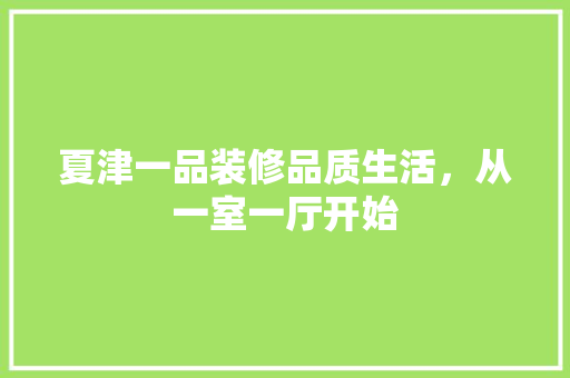 夏津一品装修品质生活，从一室一厅开始