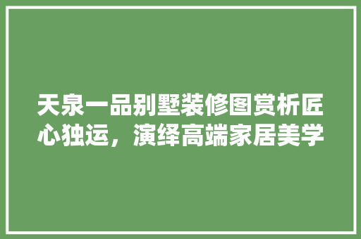 天泉一品别墅装修图赏析匠心独运，演绎高端家居美学