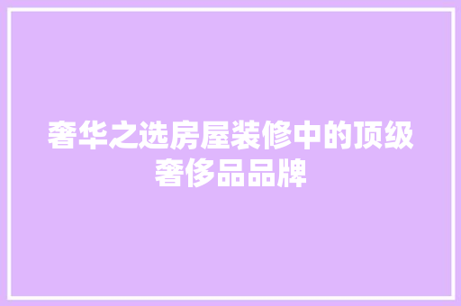 奢华之选房屋装修中的顶级奢侈品品牌
