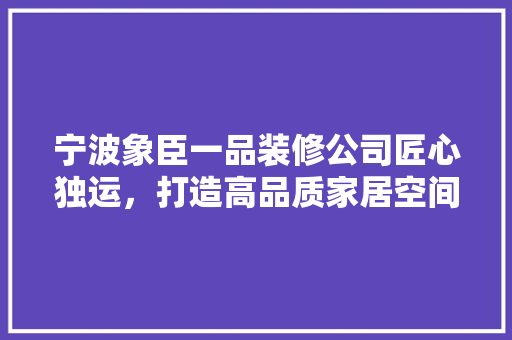 宁波象臣一品装修公司匠心独运，打造高品质家居空间
