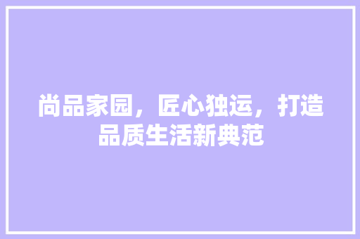 尚品家园，匠心独运，打造品质生活新典范