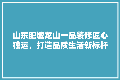 山东肥城龙山一品装修匠心独运，打造品质生活新标杆