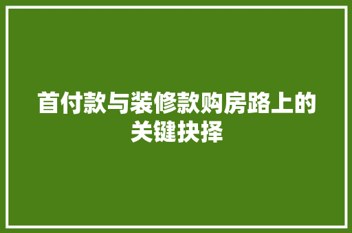 首付款与装修款购房路上的关键抉择 公共建筑设计