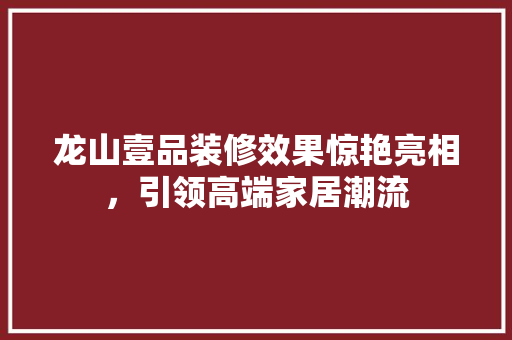 龙山壹品装修效果惊艳亮相，引领高端家居潮流