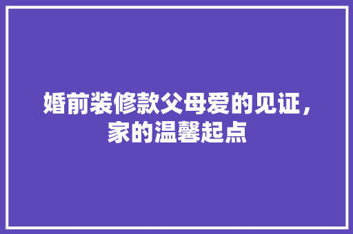 婚前装修款父母爱的见证，家的温馨起点