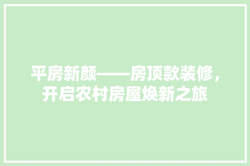 平房新颜——房顶款装修，开启农村房屋焕新之旅