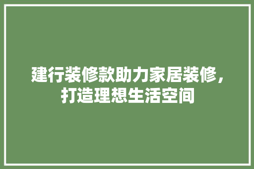建行装修款助力家居装修，打造理想生活空间