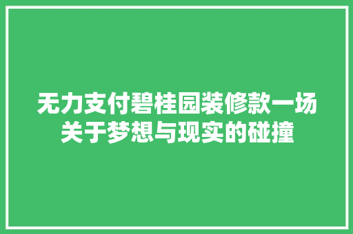 无力支付碧桂园装修款一场关于梦想与现实的碰撞