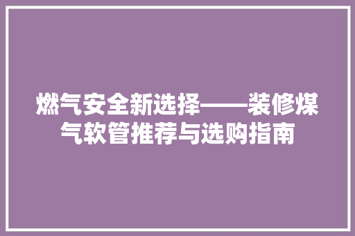 燃气安全新选择——装修煤气软管推荐与选购指南