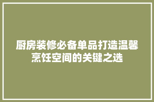 厨房装修必备单品打造温馨烹饪空间的关键之选