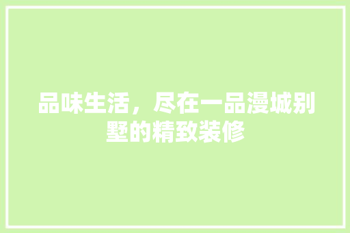品味生活，尽在一品漫城别墅的精致装修