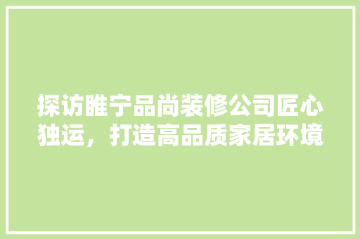 探访睢宁品尚装修公司匠心独运，打造高品质家居环境