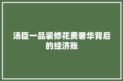 汤臣一品装修花费奢华背后的经济账