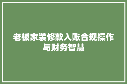 老板家装修款入账合规操作与财务智慧 施工工艺
