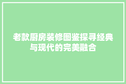 老款厨房装修图鉴探寻经典与现代的完美融合