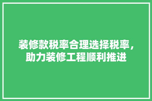 装修款税率合理选择税率，助力装修工程顺利推进