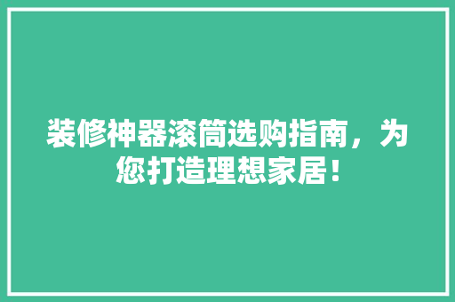 装修神器滚筒选购指南，为您打造理想家居！