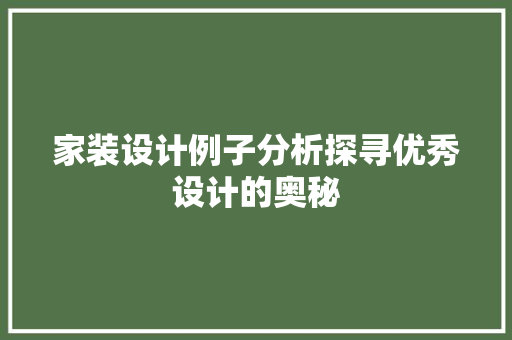 家装设计例子分析探寻优秀设计的奥秘