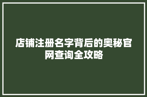 店铺注册名字背后的奥秘官网查询全攻略 材料设备