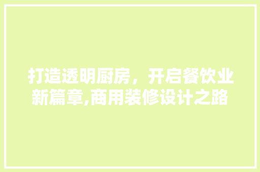 打造透明厨房，开启餐饮业新篇章,商用装修设计之路 常用设备
