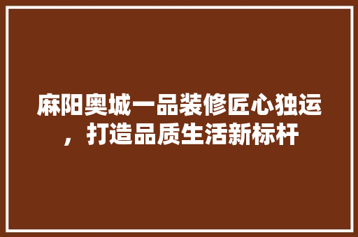 麻阳奥城一品装修匠心独运，打造品质生活新标杆