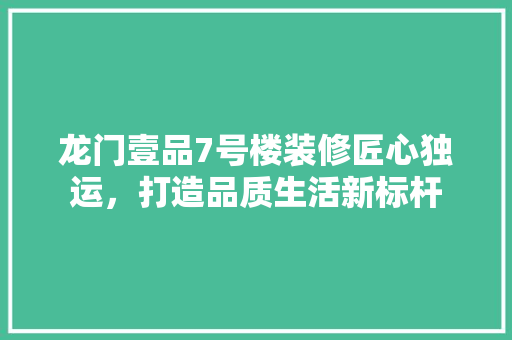 龙门壹品7号楼装修匠心独运，打造品质生活新标杆 设计原则
