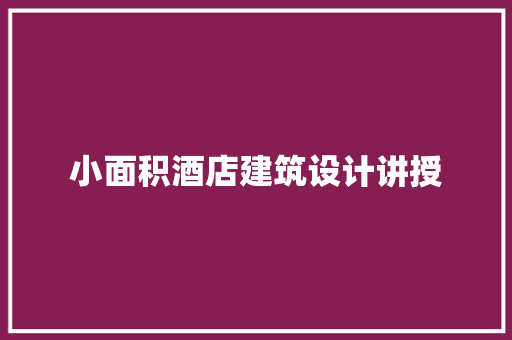 小面积酒店建筑设计讲授 施工工艺