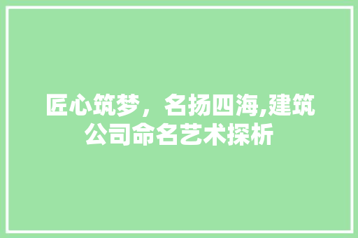匠心筑梦，名扬四海,建筑公司命名艺术探析 工艺流程