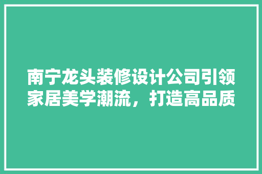 南宁龙头装修设计公司引领家居美学潮流，打造高品质生活空间 住宅建筑设计