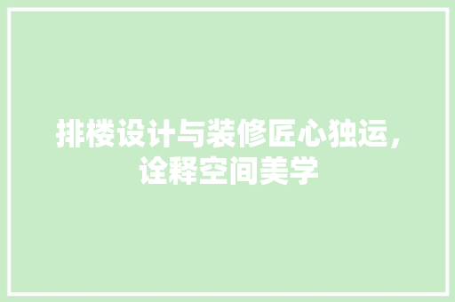 排楼设计与装修匠心独运，诠释空间美学 设计原则