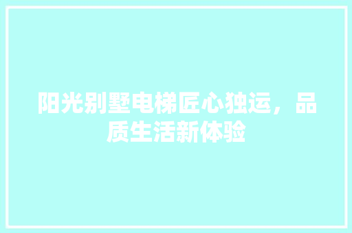 阳光别墅电梯匠心独运，品质生活新体验
