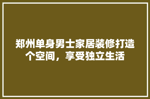 郑州单身男士家居装修打造个空间，享受独立生活 建筑设计