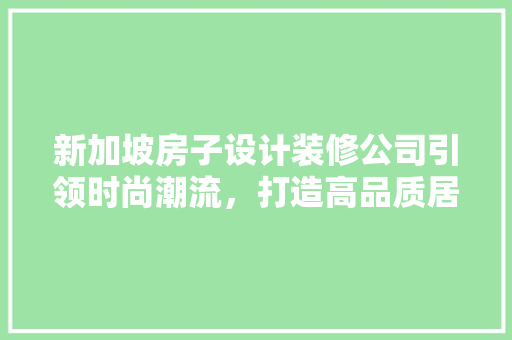 新加坡房子设计装修公司引领时尚潮流，打造高品质居住空间
