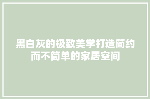 黑白灰的极致美学打造简约而不简单的家居空间