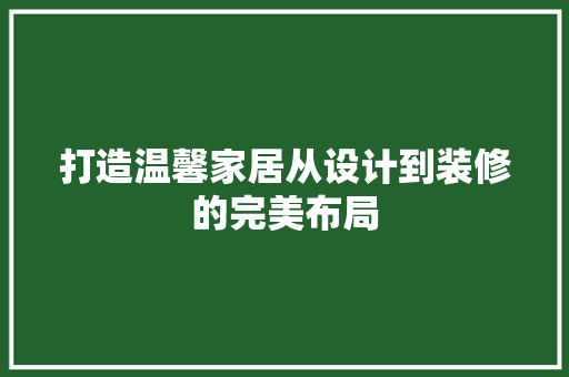 打造温馨家居从设计到装修的完美布局