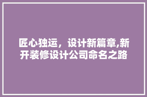 匠心独运，设计新篇章,新开装修设计公司命名之路 施工工艺