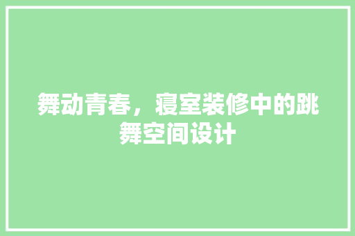 舞动青春，寝室装修中的跳舞空间设计 施工管理