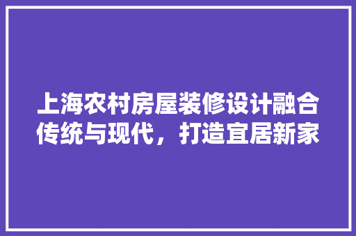 上海农村房屋装修设计融合传统与现代，打造宜居新家园