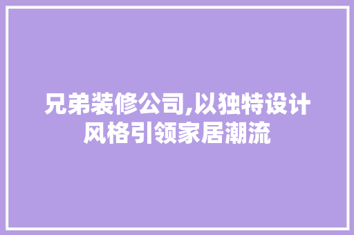 兄弟装修公司,以独特设计风格引领家居潮流 设计原则