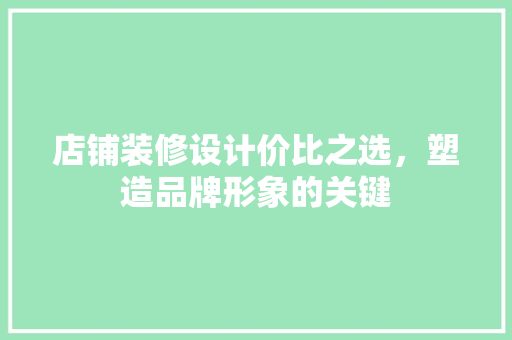 店铺装修设计价比之选，塑造品牌形象的关键