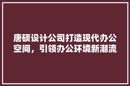 唐硕设计公司打造现代办公空间，引领办公环境新潮流