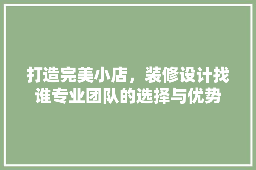 打造完美小店，装修设计找谁专业团队的选择与优势