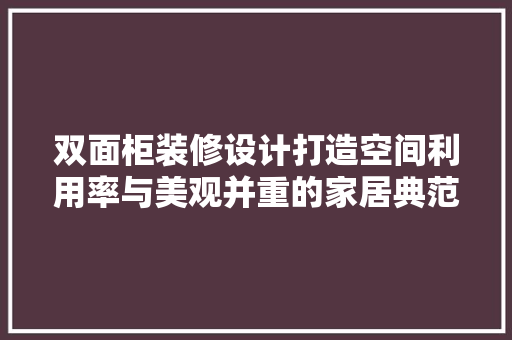 双面柜装修设计打造空间利用率与美观并重的家居典范 建筑设计