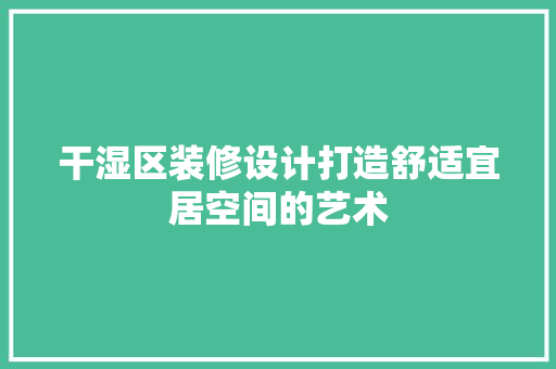 干湿区装修设计打造舒适宜居空间的艺术