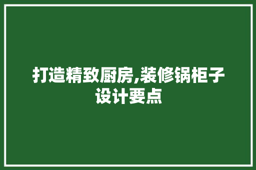打造精致厨房,装修锅柜子设计要点