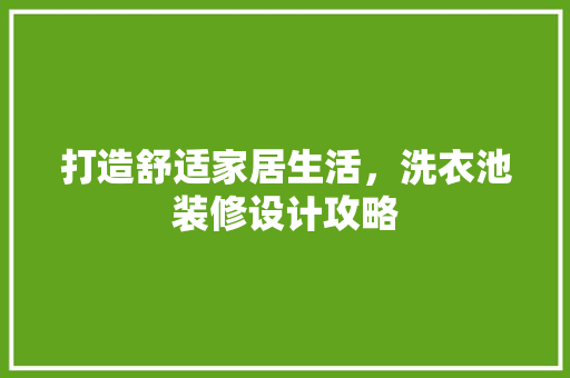 打造舒适家居生活，洗衣池装修设计攻略