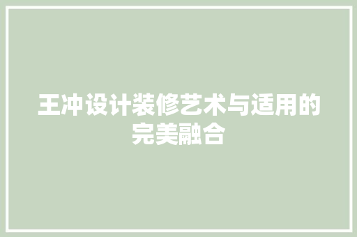 王冲设计装修艺术与适用的完美融合