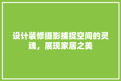 设计装修摄影捕捉空间的灵魂，展现家居之美