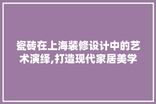 瓷砖在上海装修设计中的艺术演绎,打造现代家居美学