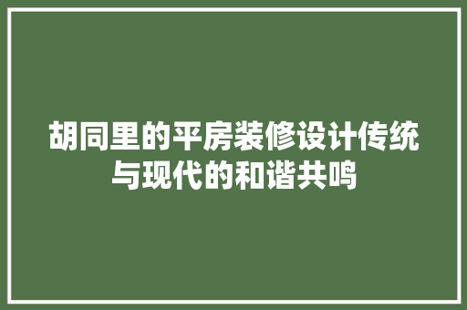 胡同里的平房装修设计传统与现代的和谐共鸣